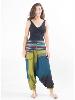 Pantalon sarouel léger bleu pétrole à rayures et motif du Népal