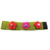 Bracelet en laine vert kaki avec fleurs