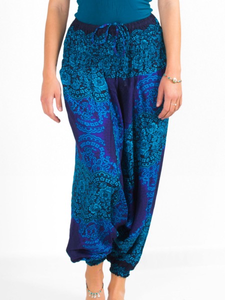 Combi-sarouel violette à motif mandala dentelle turquoise
