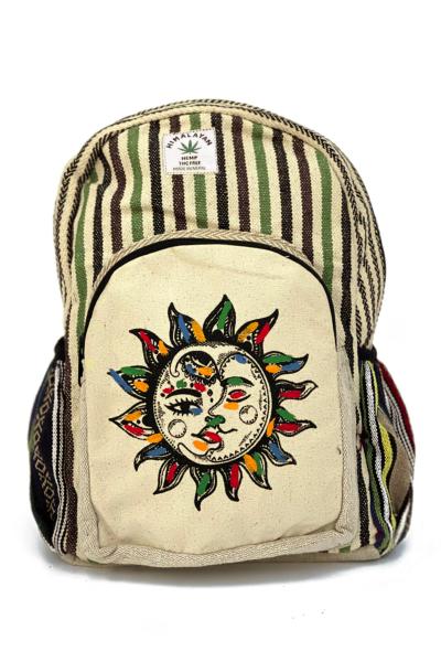 Petit sac à dos de chanvre Himalayan - motif lune et soleil