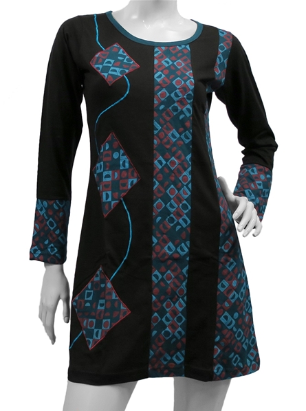 Robe noire et bleue à imprimé vintage