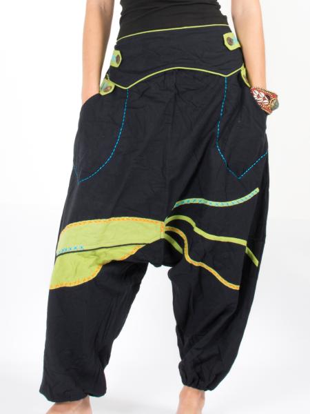 Pantalon sarouel noir avec détails colorés