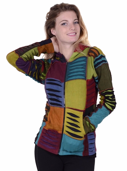 Gilet à capuche griffé multicolore - Mode femme ethnique