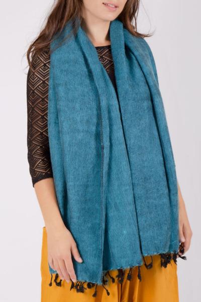 Grande écharpe turquoise chiné sombre uni en laine