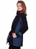 Manteau ethnique noir à motif origami bleu