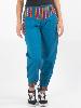 Pantalon bleu pétrole coton brodé motif népalais