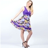 Robe violette au style pin-up à motif de grande fleur dahlia 