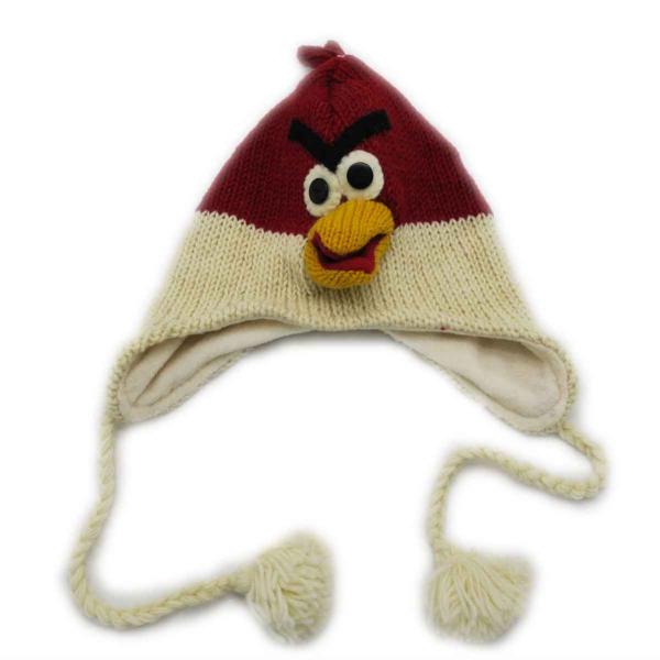 Bonnet enfant en laine Angry bird rouge