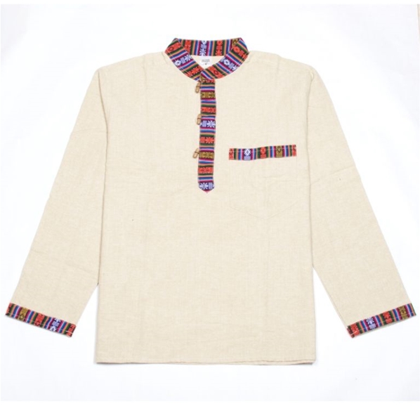 Chemise beige à manches longues motif Népalais