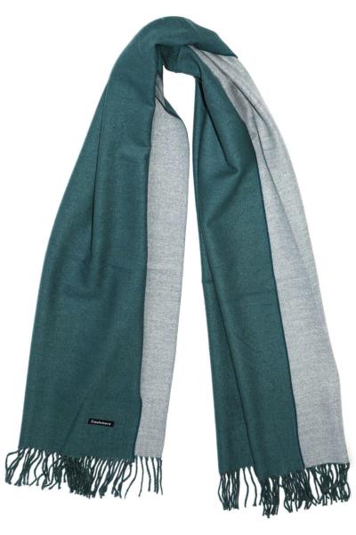 Grande écharpe en cachemire à franges bicolore vert gris