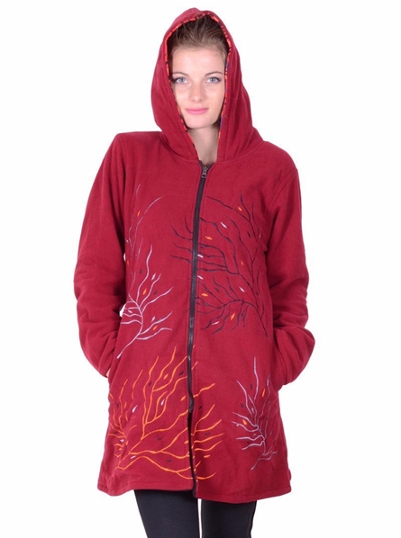  Manteau en polaire rouge avec motif brodé d'arbre