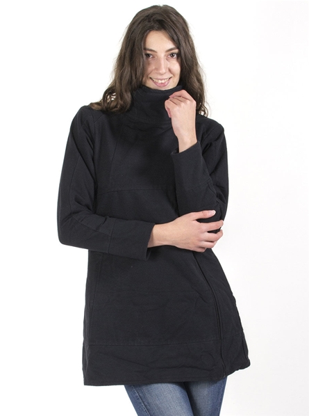 Manteau long noir en coton doublé polaire pour l'hiver