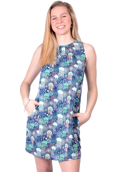 Robe bleue droite à motif océan