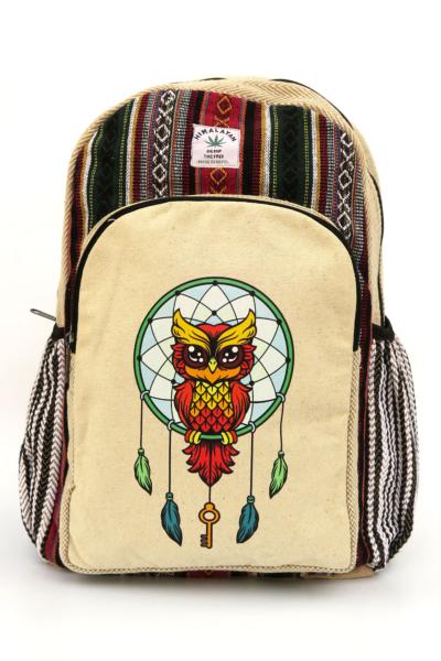 Sac à dos en chanvre Himalayan - flocage Attrape rêve Hibou