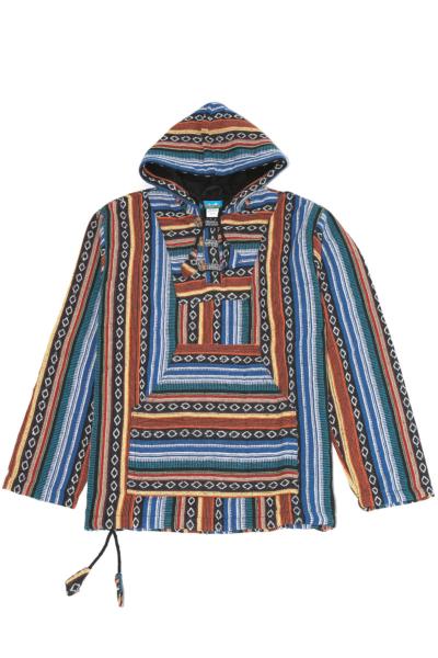 Blouson à capuche doublé polaire tissage traditionnel bleu