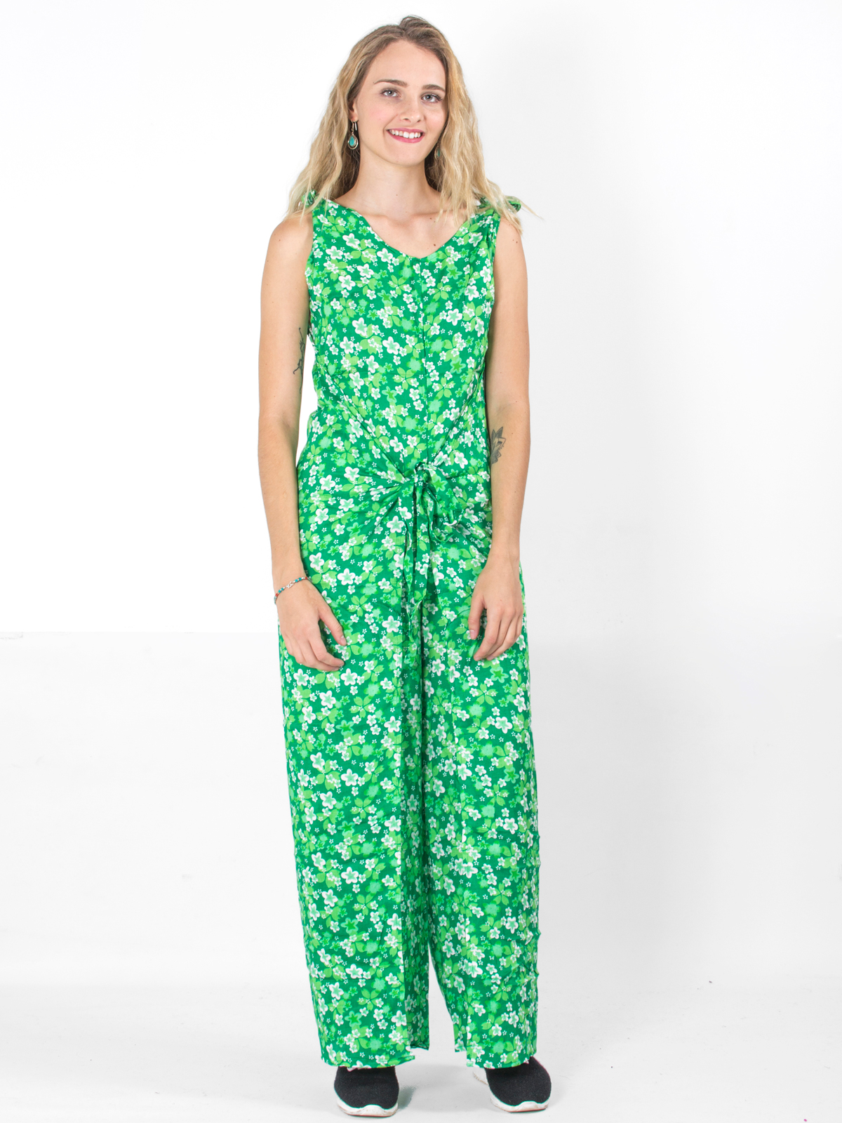 Combi fleurie verte et blanche style hippie chic