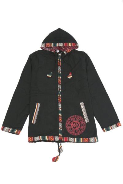 Manteau noir doublé polaire à motif brodé du Népal