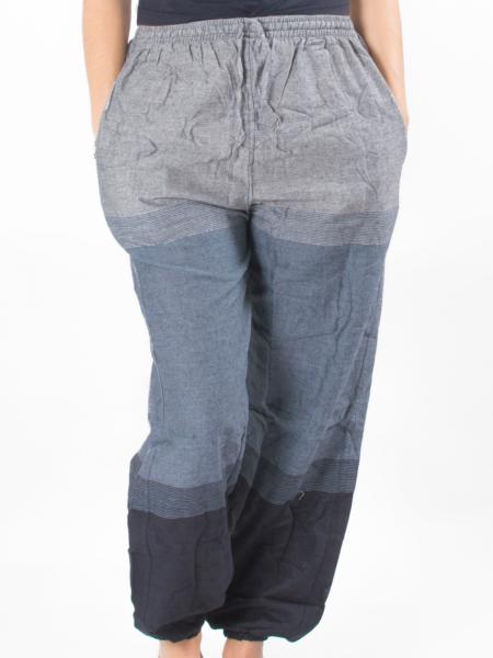 Pantalon bouffant noir et gris à grandes rayures