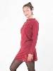 Robe bordeaux manches longues au col mao avec broderies