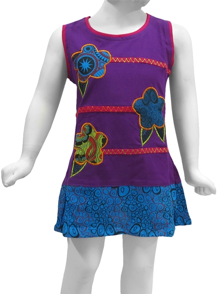 Robe mi-longue violette coton népalais avec motifs étoiles