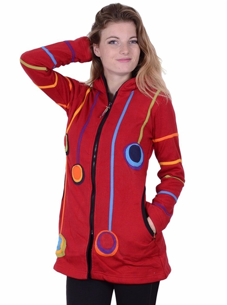 Veste lutin doublée polaire rouge à patch de cercle rainbow