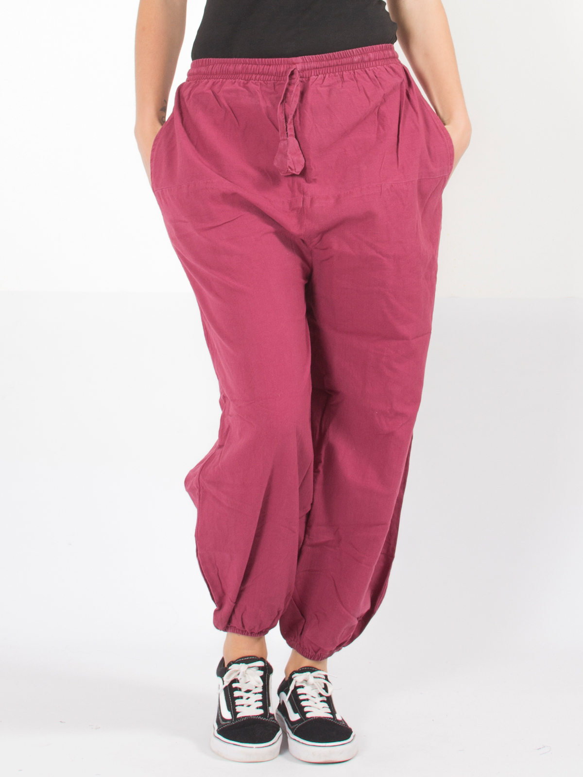 Pantalon bouffant ethnique bordeaux uni