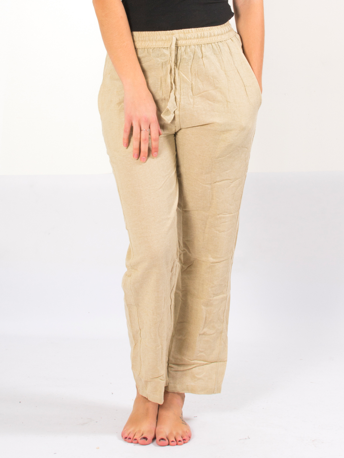 Pantalon ethnique beige uni fin et léger