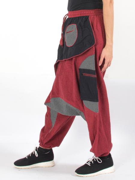 Pantalon sarouel bordeaux, noir et gris déstructuré