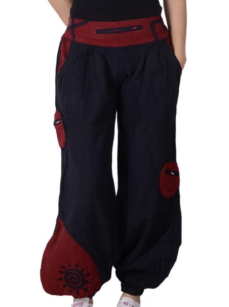 Pantalon bouffant noir et bordeaux