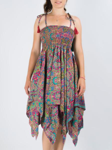 Robe bustier fluide asymétrique originale bretelle fine colorée