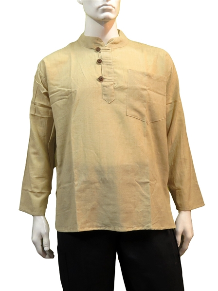 Chemise beige manches longues à col mao