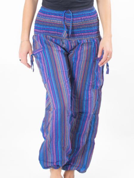 Pantalon bouffant bleu à rayures façon Népalais