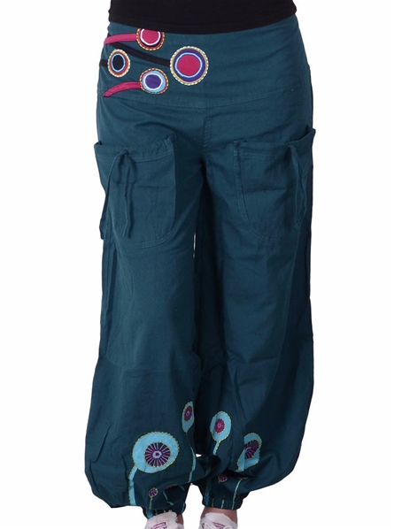 Pantalon bouffant bleu pétrole