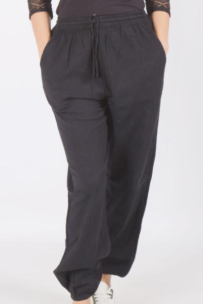 Pantalon bouffant ethnique en coton noir uni