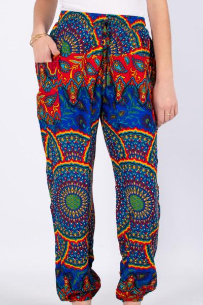 Pantalon bouffant multicolore à motif mandala coloré