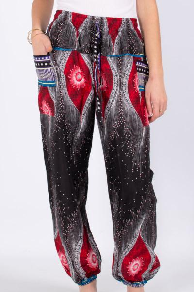 Pantalon bouffant noir à motif oriental milles et une nuits