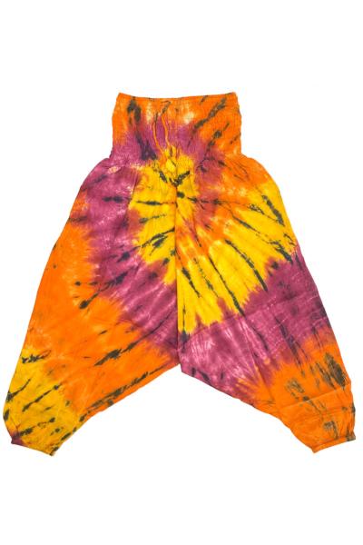 Pantalon sarouel léger à motif tie and dye coloré jaune