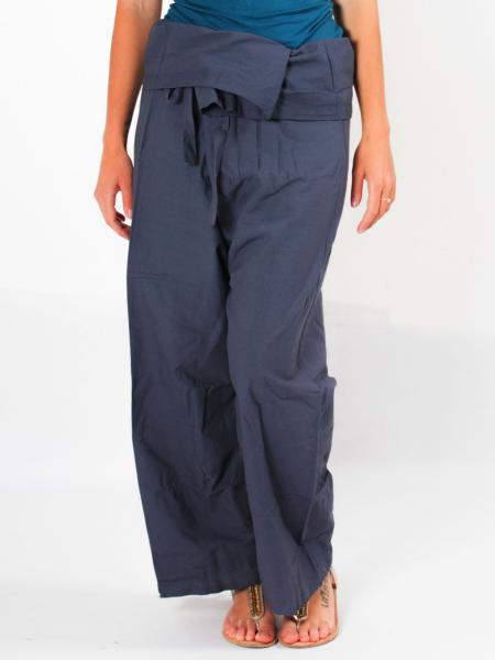 Pantalon yoga thaï bleu gris avec pochette de transport