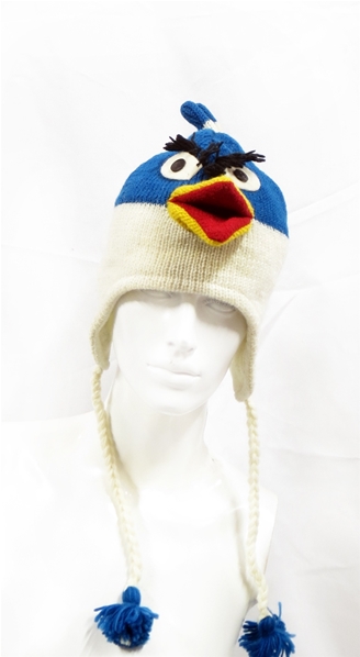 Bonnet en laine Angry bird bleu
