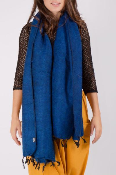 Grande écharpe bleu outremer chiné en laine