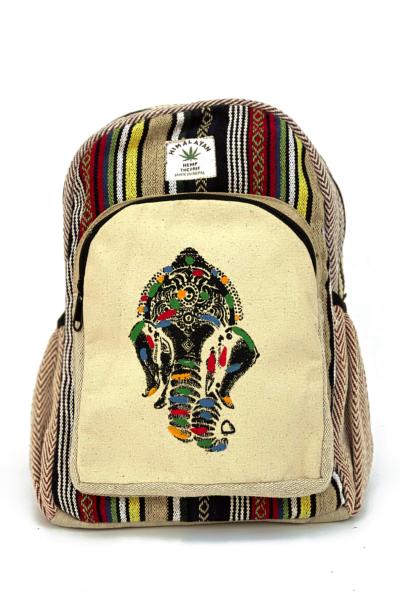 Petit sac à dos de chanvre Himalayan - motif éléphant