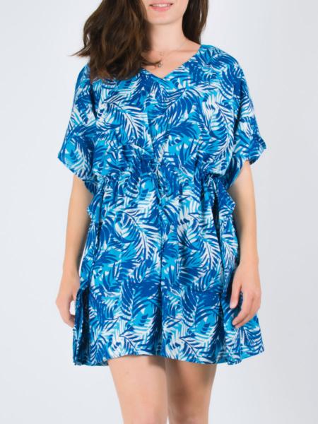 Robe courte et ample imprimé jungle bleu turquoise