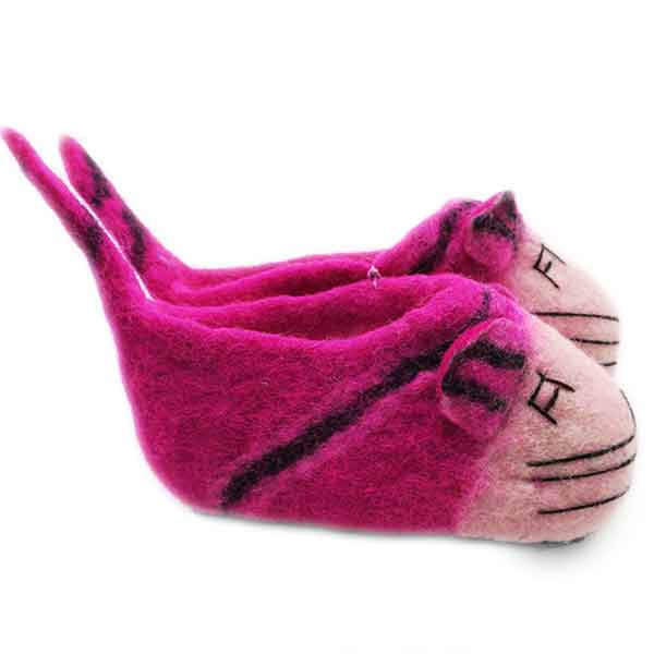 Chaussons animaux framboise en laine