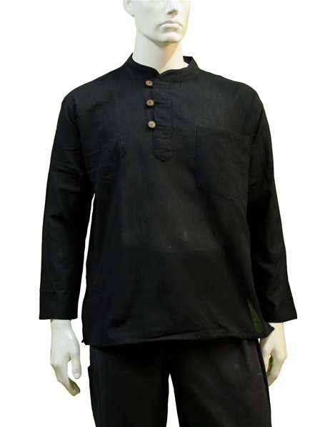 Chemise noire manches longues à col mao