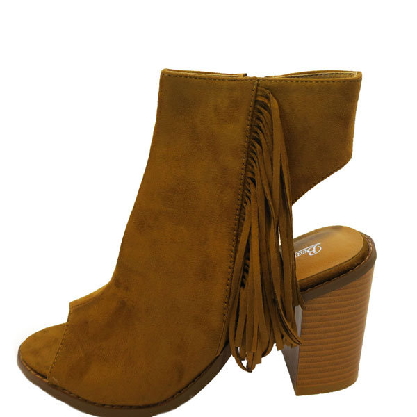 Bottines talon à frange style indi camel