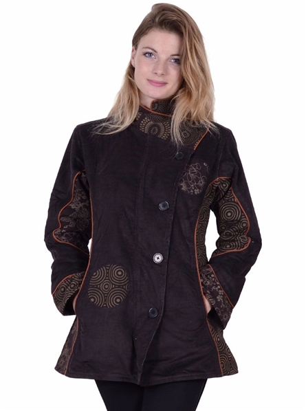 Manteau en velours  marron aux motifs ethniques