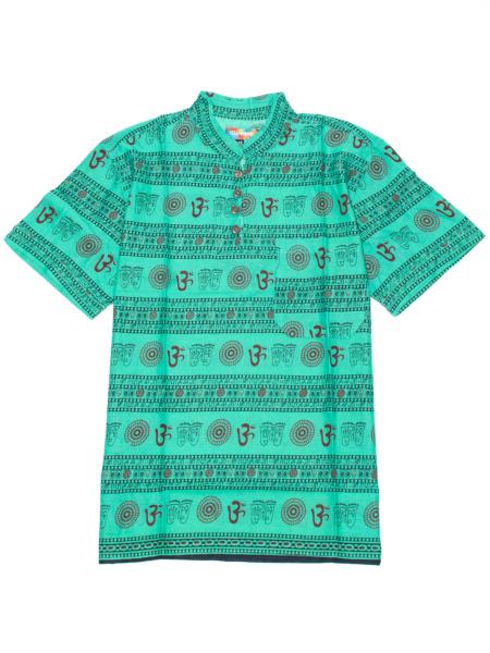 Chemise col mao manche courte vert menthe Om sanskrit