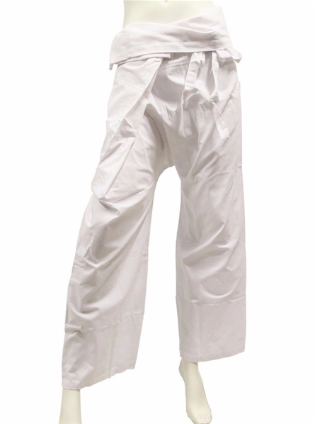 Pantalon yoga thaï blanc avec pochette de transport