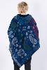 Poncho à capuche bleu au motif paisley en laine