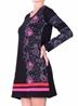  Robe noire à manches longues et motif floral rose